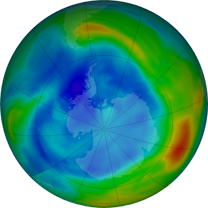 Antarctic ozone map for 18 August 2020